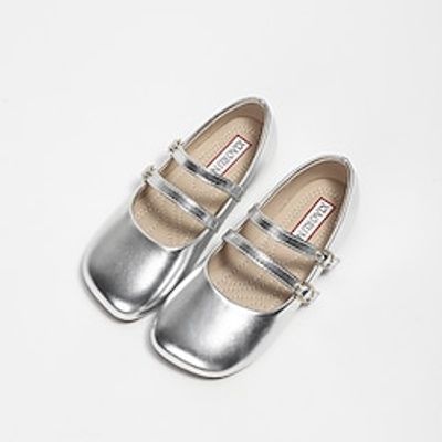 Girls' Flats Daily Dress Shoes Princess Shoes School Shoes Leather Portable Breathability Non-slipping Princess Shoes Little Kids(4-7ys) Toddler(2-4ys) Daily Theme Party Walking Buckle Silver Gold miniinthebox