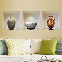 3Pcs 3D China Ceramics Flower Vase Wall Stickers