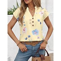 Women's T shirt Tee Floral Daily Going out Print Yellow Short Sleeve Stylish V Neck Summer Lightinthebox