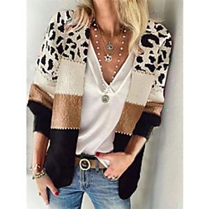 Women's Casual Jacket Street Daily Going out Spring Regular Coat Regular Fit Breathable Active Casual Jacket Long Sleeve Striped Leopard Print Blue Gray Khaki Lightinthebox