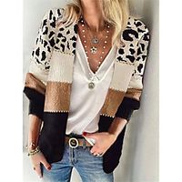 Women's Casual Jacket Street Daily Going out Spring Regular Coat Regular Fit Breathable Active Casual Jacket Long Sleeve Striped Leopard Print Blue Gray Khaki Lightinthebox - thumbnail