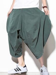Men Casual Hipster Vintage Harem Cross Calf-Length Drawstring Wide Leg Pants