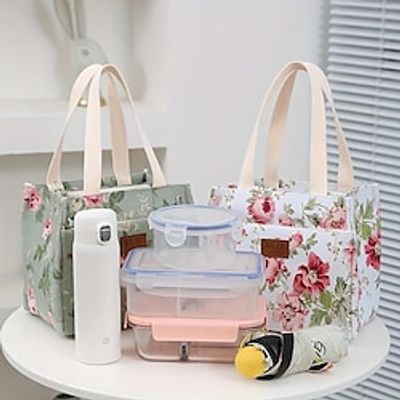 Aesthetic Floral Print Lunch Bag, Insulated Large Capacity Bento Bag, Thermal Cooler Handbag For School, Work, Travel  Picnic Lightinthebox