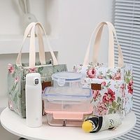 Aesthetic Floral Print Lunch Bag, Insulated Large Capacity Bento Bag, Thermal Cooler Handbag For School, Work, Travel  Picnic Lightinthebox - thumbnail