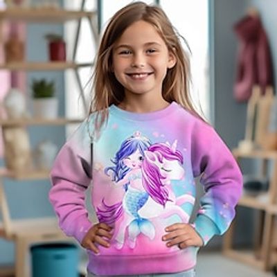 Girls' 3D Unicorn Sweatshirt Pullover Long Sleeve 3D Print Fall Winter Fashion Streetwear Adorable Polyester Kids 3-12 Years Crew Neck Outdoor Casual Daily Regular Fit Lightinthebox
