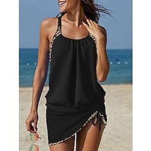 Women's Swimwear Swimdresses Normal Swimsuit Ruched Leopard Black Bathing Suits Sports Beach Wear Summer miniinthebox
