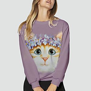 Women's Sweatshirt Pullover Cat 3D Animal Print Daily Sports 3D Print Active Streetwear Hoodies Sweatshirts  Purple Yellow Gray miniinthebox