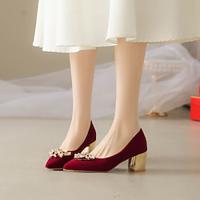 Women's Wedding Shoes Dress Shoes Wedding Wedding Heels Imitation Pearl Chunky Heel Pointed Toe Elegant Faux Suede Loafer Red Lightinthebox