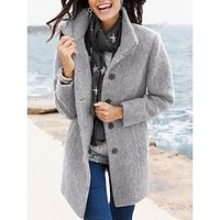 Women's Pea Coat Winter Coat Mid-Length Overcoat with Pockets Windproof Thermal Warm Trench Coat Fall Single Breasted Stand Collar Jacket Long Sleeve Blue Gray S M L XL Lightinthebox - thumbnail