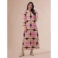 Geometric Print Notched Collar Maxi Dress