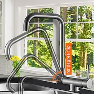 Foldable Kitchen Faucet Sink Mixer Taps Inner Window Folding Stainless Steel, 360 Rotates Single Handle Vessel Tap with Hot and Cold Water Hose miniinthebox