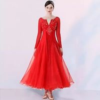 Ballroom Dance Dress Splicing Crystals  Rhinestones Women's Performance Party Long Sleeve Mesh Spandex Organza Lightinthebox - thumbnail