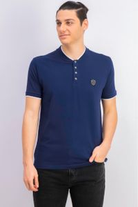 Mens Short Sleeve Rib Neckline T-Shirt  Navy