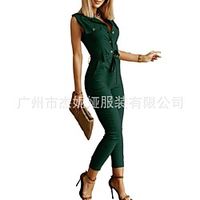 summer new style european and american amazon solid color tooling pockets sleeveless belt waist jumpsuit women miniinthebox - thumbnail