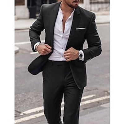 Black Burgundy Blue Men's Wedding Suits 2 Piece Solid Colored Tailored Fit Single Breasted One-button 2023 miniinthebox