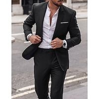 Black Burgundy Blue Men's Wedding Suits 2 Piece Solid Colored Tailored Fit Single Breasted One-button 2023 miniinthebox - thumbnail