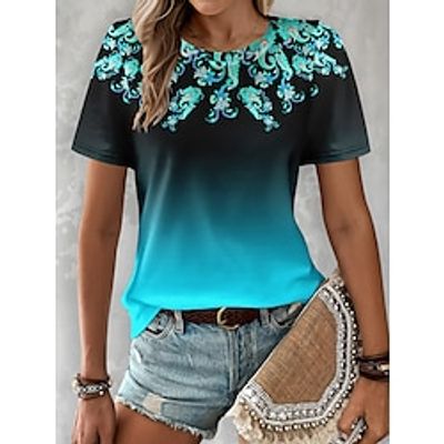 Women's T shirt Tee Paisley Daily Weekend Red Royal Blue Blue Print Short Sleeve Vintage Ethnic Tribal Crew Neck Regular Fit Summer Lightinthebox Women's T shirt Tee Paisley Daily Weekend Red Royal Blue Blue Print Short Sleeve Vintage Ethnic Tribal Crew Neck Regular Fit Summer Lightinthebox