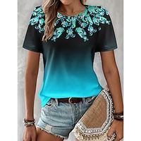 Women's T shirt Tee Paisley Daily Weekend Red Royal Blue Blue Print Short Sleeve Vintage Ethnic Tribal Crew Neck Regular Fit Summer Lightinthebox - thumbnail