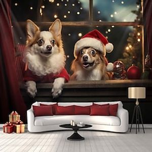 Christmas Animal Dog Hanging Tapestry Wall Art Large Xmas Tapestry Mural Decor Photograph Backdrop Blanket Curtain Home Bedroom Living Room Decoration miniinthebox