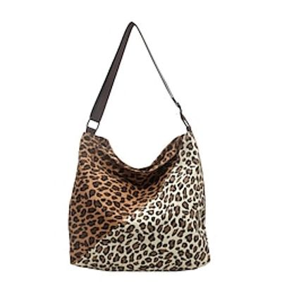 Women's Shoulder Bag Corduroy Shopping Daily Large Capacity Foldable Lightweight Leopard Black Brown Coffee miniinthebox