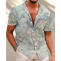 Map Hawaiian Resort Men's Shirt Button Up Shirt Casual Shirt Daily Wear Vacation Going out Spring  Summer Camp Collar Short Sleeves Light Blue S, M, L Polyester Shirt Lightinthebox
