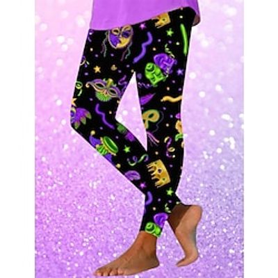 Women's Mardi Gras Carnival Slim Leggings Ankle-Length High Elasticity Mardi Gras Mask High Waist Casual Daily Outdoor Yoga Black 2# Black 3# S M Spring, Fall, Winter, Summer Lightinthebox