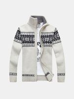 Mens Sweater Snowflake Pattern Knitted Thick Casual Cardigan