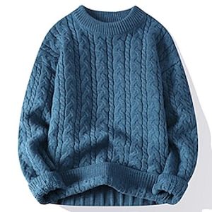 Men's Pullover Sweater Jumper Knit Sweater Ribbed Cable Knit Regular Cropped Knitted Plain Crew Neck Modern Contemporary Thermal Work Daily Wear Clothing Apparel Winter White Blue S M L Lightinthebox