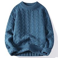 Men's Pullover Sweater Jumper Knit Sweater Ribbed Cable Knit Regular Cropped Knitted Plain Crew Neck Modern Contemporary Thermal Work Daily Wear Clothing Apparel Winter White Blue S M L Lightinthebox - thumbnail
