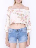 Sexy Chiffon Off-shoulder Floral Print Long Sleeve Blouse For Women