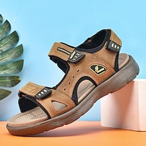Men's Sandals Fashion Sandals Leather Sandals Outdoor Hiking Sandals Casual Beach Daily Beach Walking Shoes Upstream Shoes Nappa Leather Tissage Volant Breathable Black Khaki Gray Color Block Summer Lightinthebox