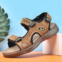 Men's Sandals Fashion Sandals Leather Sandals Outdoor Hiking Sandals Casual Beach Daily Beach Walking Shoes Upstream Shoes Nappa Leather Tissage Volant Breathable Black Khaki Gray Color Block Summer Lightinthebox - thumbnail