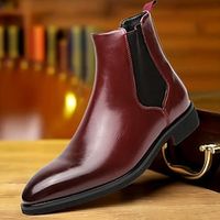 Men's Boots Chelsea Boots Formal Shoes Dress Shoes Walking Vintage Daily PU Warm Comfortable Mid-Calf Boots Loafer Red Fall Winter Lightinthebox - thumbnail