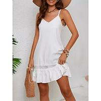 Women's White Dress Casual Dress Summer Dress Mini Dress Ruffle Backless Vacation Streetwear Basic Spaghetti Strap Sleeveless White Color Lightinthebox