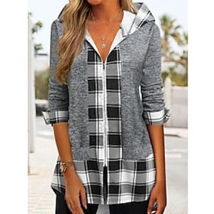 Women's Hoodie Sweatshirt Pullover Active Basic Zip Up Gray Plaid Street Hoodie Long Sleeve S M L XL 2XL 3XL Lightinthebox