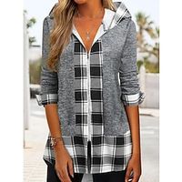 Women's Hoodie Sweatshirt Pullover Active Basic Zip Up Gray Plaid Street Hoodie Long Sleeve S M L XL 2XL 3XL Lightinthebox - thumbnail