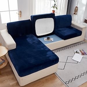 Stretch Sofa seat Cushion Cover Slipcover Elastic Couch Armchair Loveseat 4 or 3 Seater Grey Plain Solid Soft Durable Washable Lightinthebox