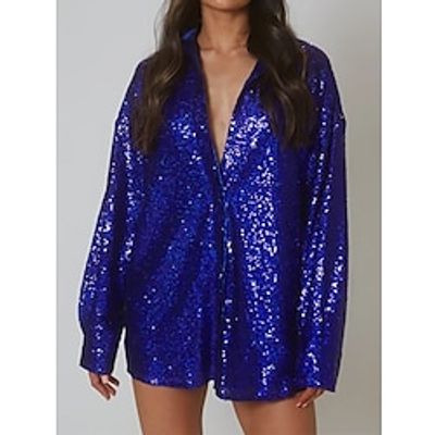 Shirt Blouse Women's Pink Blue Sparkly Button Street Daily Fashion Shirt Collar Regular Fit S Lightinthebox Shirt Blouse Women's Pink Blue Sparkly Button Street Daily Fashion Shirt Collar Regular Fit S Lightinthebox