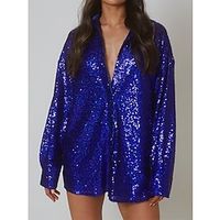Shirt Blouse Women's Pink Blue Sparkly Button Street Daily Fashion Shirt Collar Regular Fit S Lightinthebox - thumbnail