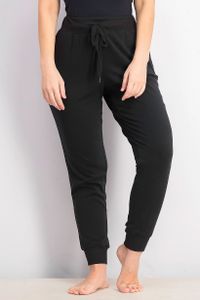 Womens Drawstring Plain Pajama Pants  Black