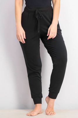 Womens Drawstring Plain Pajama Pants  Black