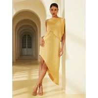 Satin Asymmetric Overlay Maxi Dress