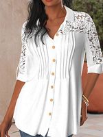 Women Casual Half Sleeves Lace Paneled Blouse