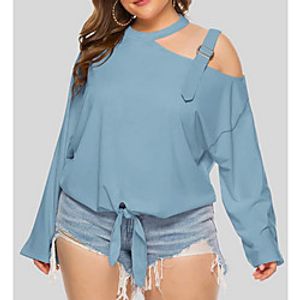 Women's Plus Size Tops Blouse Plain Solid Color Lace up Long Sleeve Halter Neck Streetwear Spring Summer Blue Blushing Pink Green Big Size XL XXL 3XL 4XL miniinthebox
