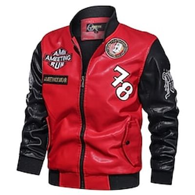 Men's Faux Leather Jacket Biker Jacket Outdoor Daily Wear Warm Fall Winter Color Block Fashion Streetwear Stand Collar Regular Red Jacket Lightinthebox Men's Faux Leather Jacket Biker Jacket Outdoor Daily Wear Warm Fall Winter Color Block Fashion Streetwear Stand Collar Regular Red Jacket Lightinthebox