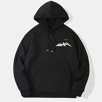 Men's Hoodie Black White Hooded Print Lace up Pocket Holiday Going out Streetwear Cool Casual Winter Spring   Fall Clothing Apparel Hoodies Sweatshirts  miniinthebox - thumbnail