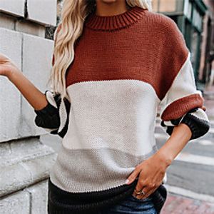 Women's Pullover Sweater Knitted Striped Stylish Casual Long Sleeve Sweater Cardigans Crew Neck Fall Winter Blue Wine Gray Lightinthebox