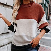Women's Pullover Sweater Knitted Striped Stylish Casual Long Sleeve Sweater Cardigans Crew Neck Fall Winter Blue Wine Gray Lightinthebox - thumbnail