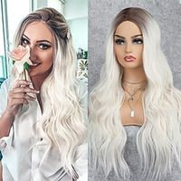 Ombre Platinum Blonde Wigs with Brown Roots Long Synthetic Wavy Wig for Women Blonde Curly Hair Heat Resistant None Lace Lightinthebox - thumbnail