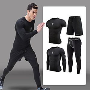 Men's Tracksuit Sweatsuit Casual Athleisure 4pcs Summer Long Sleeve High Waist Elastane Quick Dry Breathable Soft Fitness Gym Workout Running Training Exercise Sportswear Skinny Solid Colored Jacket Lightinthebox